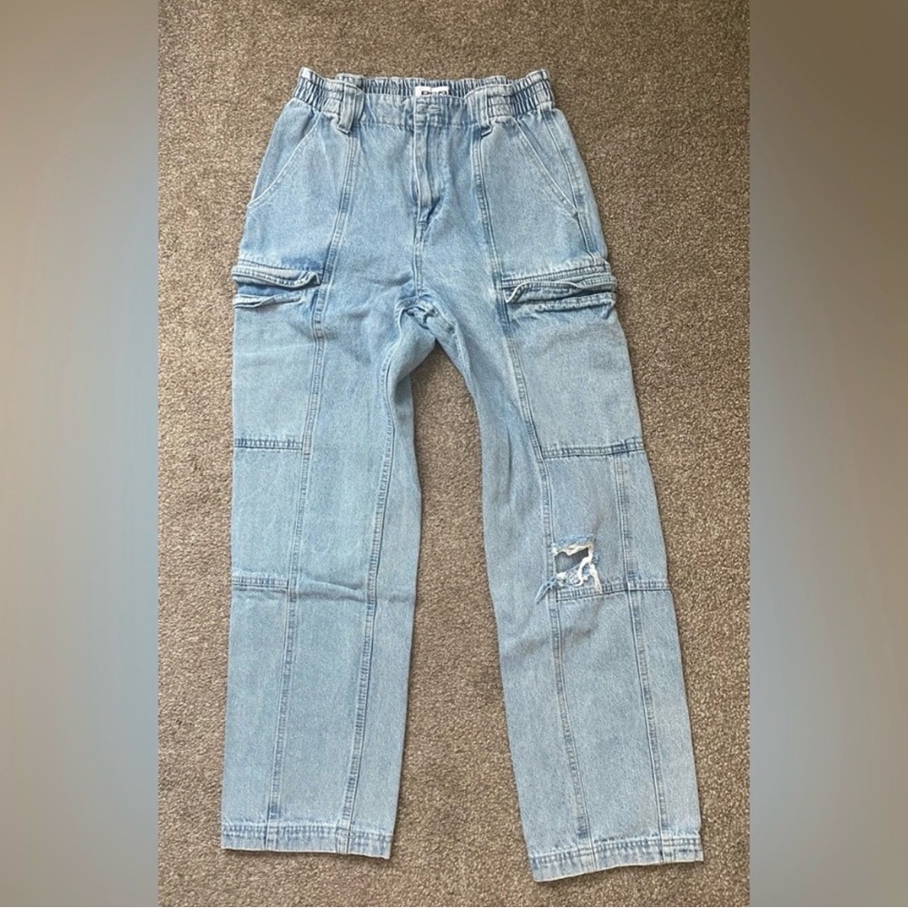 RSQ Light Blue Elastic Waist Cargo Jeans